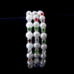 *5/35* Three Row Simulated Pearl and Crystal memory Wire Bracelet